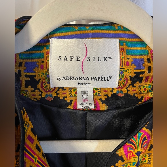 Vibrant Print 80s 100% Silk  Safe Silk by Adrianna Pappel VINTAGE BLAZER - Picture 5 of 7
